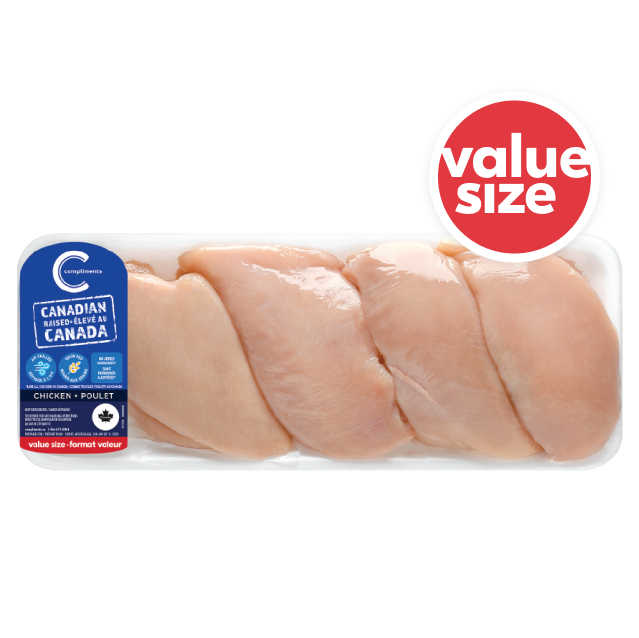 Value size package of chicken breast