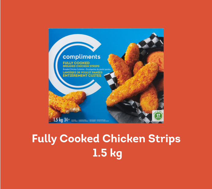 Package of value size Fully Cooked Chicken Strips 1.5kg