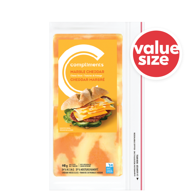 Package of value size Compliments marble cheddar cheese